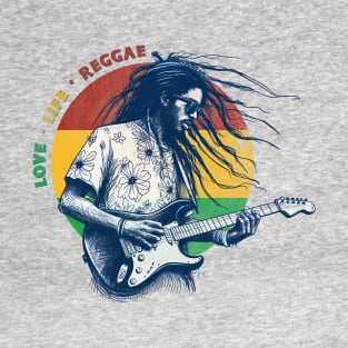 Rhythms of Peace: Reggae Guitarist Graphic Tee | Love, Life, Reggae T-Shirt